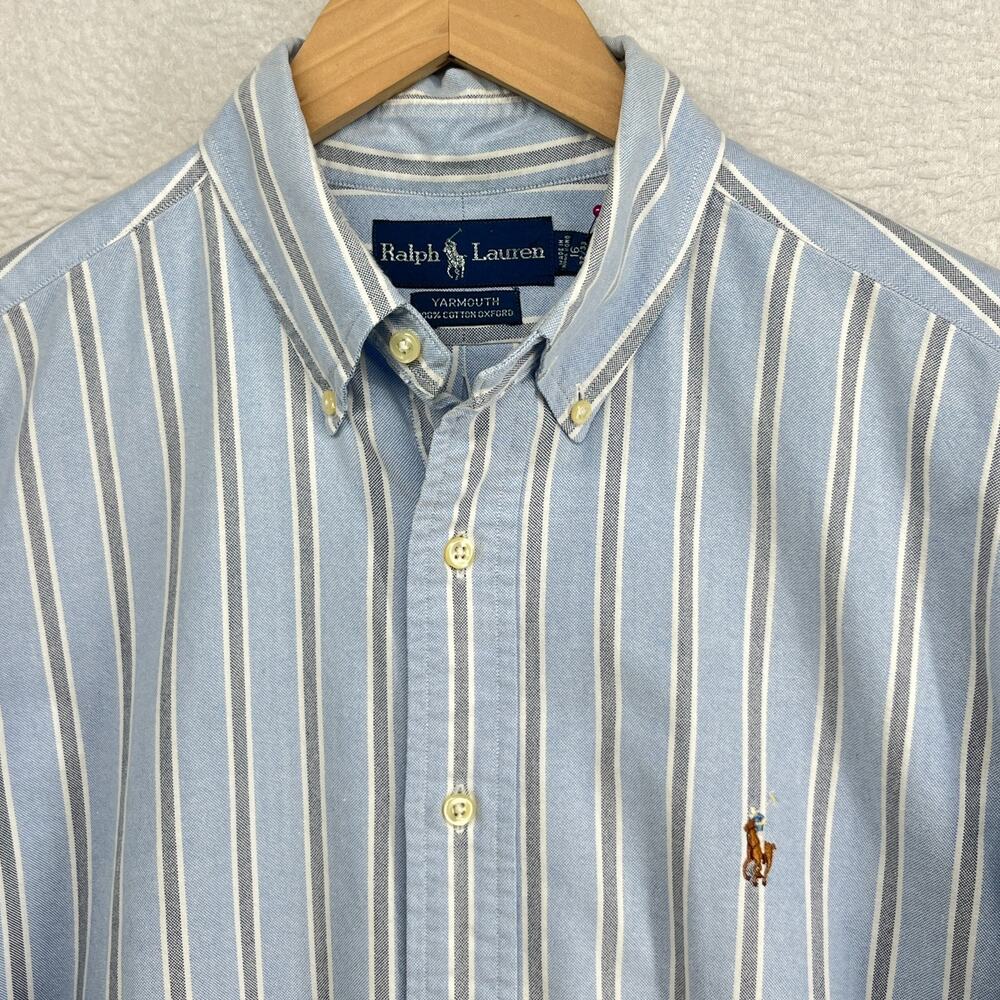 RALPH LAUREN Shirt Mens 16 32-33 Yarmouth Dress Oxford Striped OCBD Blue HK VTG
